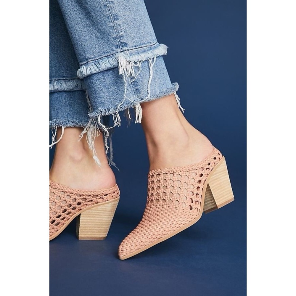 Jeffrey Campbell Leone Woven Leather Pointed Toe Mules Peach Pink Size 9.5